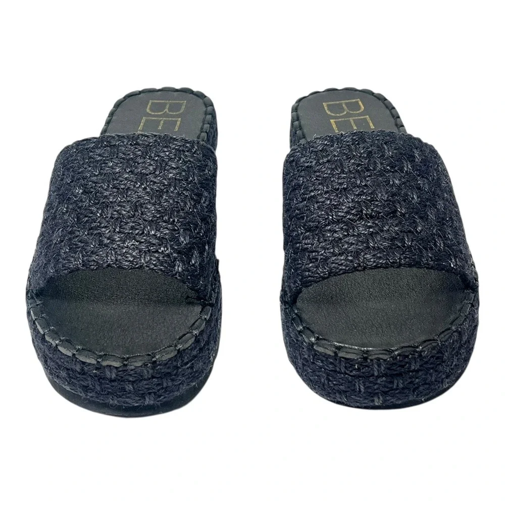 BEACH by Matisse Black Jute Platform Espadrille Slides Women's Size 9